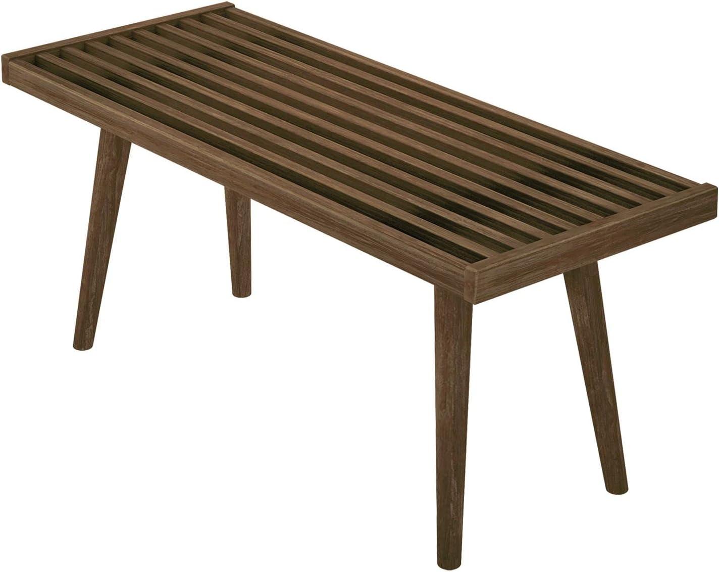 image:imagePlankBeam Entryway Bench Wooden End of Bed Bench for Bedroom MidCentury Modern Square Bench for Hallway Living Room Indoor Porch 4125 WalnutWalnut