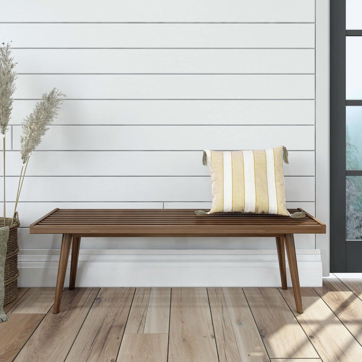 image:imagePlankBeam Entryway Bench Wooden End of Bed Bench for Bedroom MidCentury Modern Square Bench for Hallway Living Room Indoor Porch 4125 WalnutWalnut