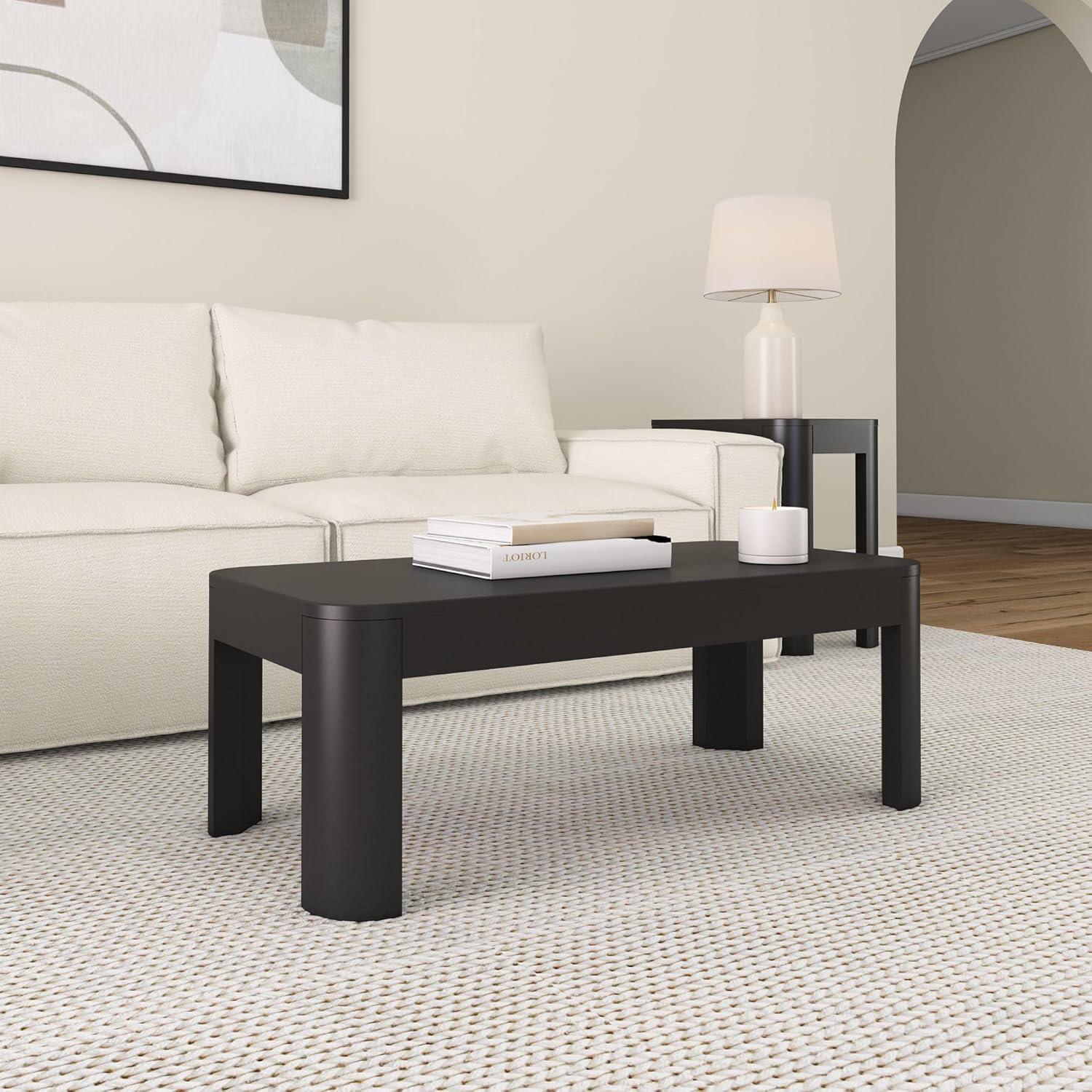 image:imagePlankBeam Forma Coffee Table 54 Inch Modern Coffee Table with Shelf Contemporary Center Table with Storage Space Rectangle Tea Table with Storage WalnutBlack
