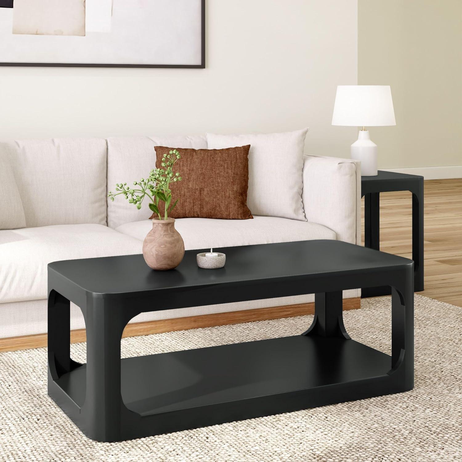 image:imagePlankBeam Forma Coffee Table 54 Inch Modern Coffee Table with Shelf Contemporary Center Table with Storage Space Rectangle Tea Table with Storage WalnutBlack