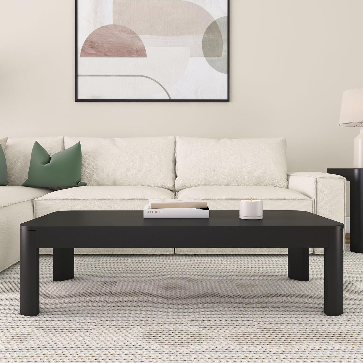 image:imagePlankBeam Forma Coffee Table 54 Inch Modern Coffee Table with Shelf Contemporary Center Table with Storage Space Rectangle Tea Table with Storage WalnutBlack