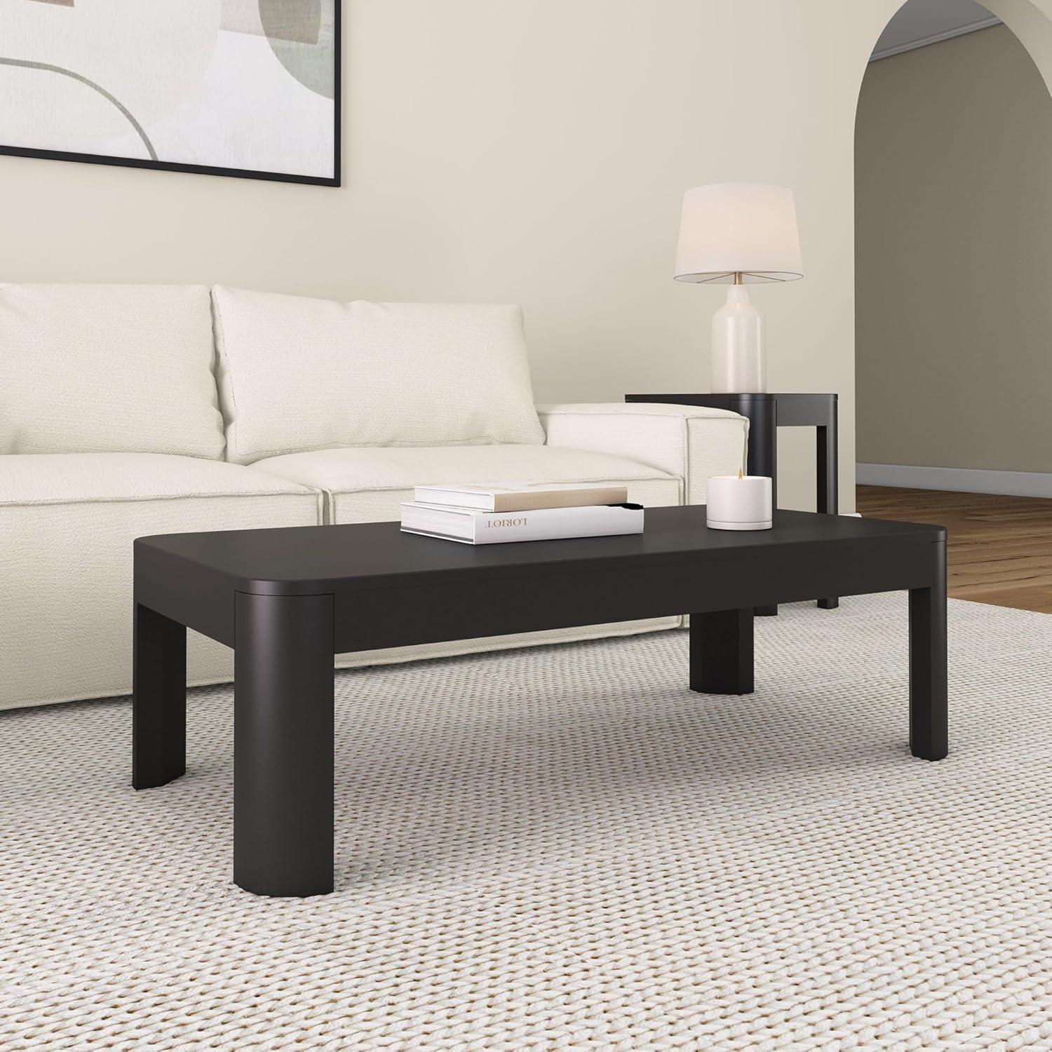 image:imagePlankBeam Forma Coffee Table 54 Inch Modern Coffee Table with Shelf Contemporary Center Table with Storage Space Rectangle Tea Table with Storage WalnutBlack