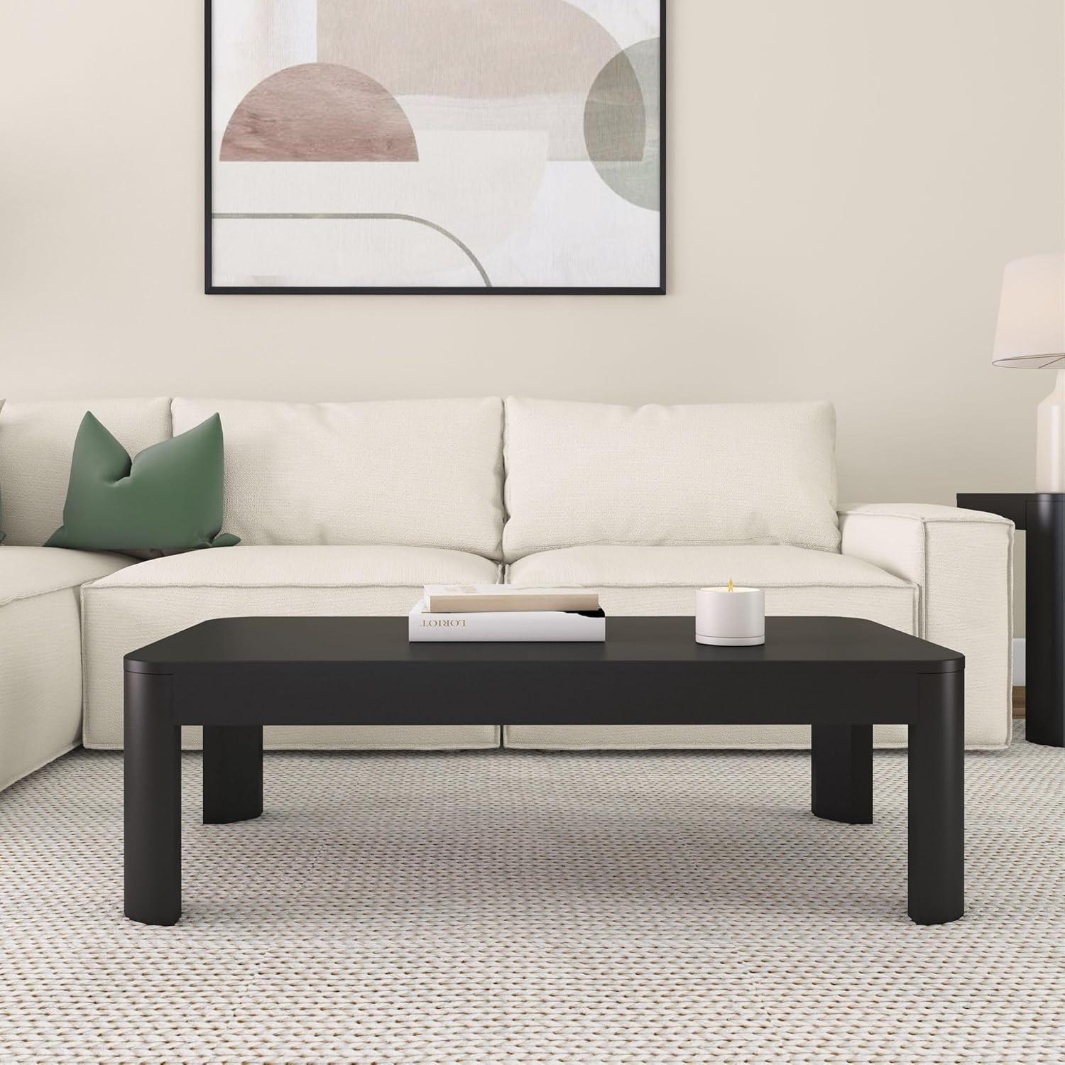 image:imagePlankBeam Forma Coffee Table 54 Inch Modern Coffee Table with Shelf Contemporary Center Table with Storage Space Rectangle Tea Table with Storage WalnutBlack