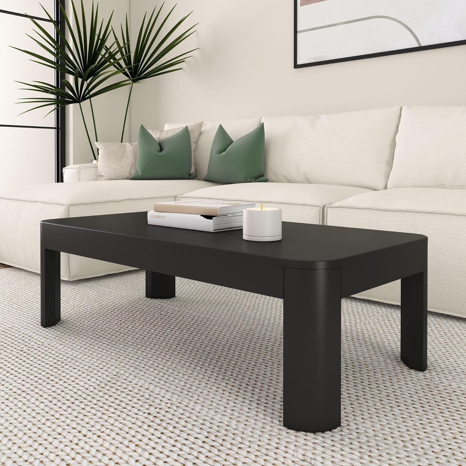 image:imagePlankBeam Forma Coffee Table 54 Inch Modern Coffee Table with Shelf Contemporary Center Table with Storage Space Rectangle Tea Table with Storage WalnutBlack