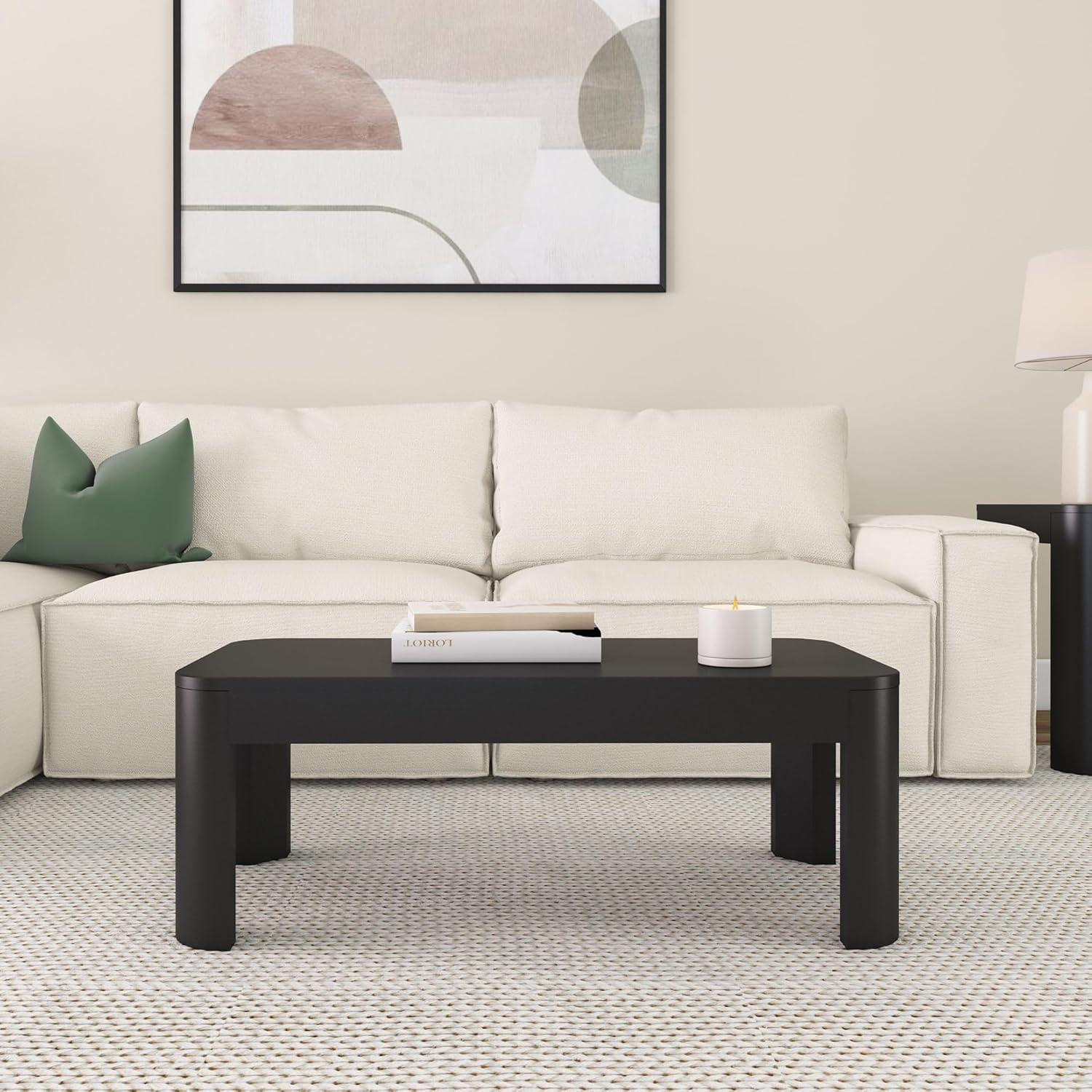 image:imagePlankBeam Forma Coffee Table 54 Inch Modern Coffee Table with Shelf Contemporary Center Table with Storage Space Rectangle Tea Table with Storage WalnutBlack