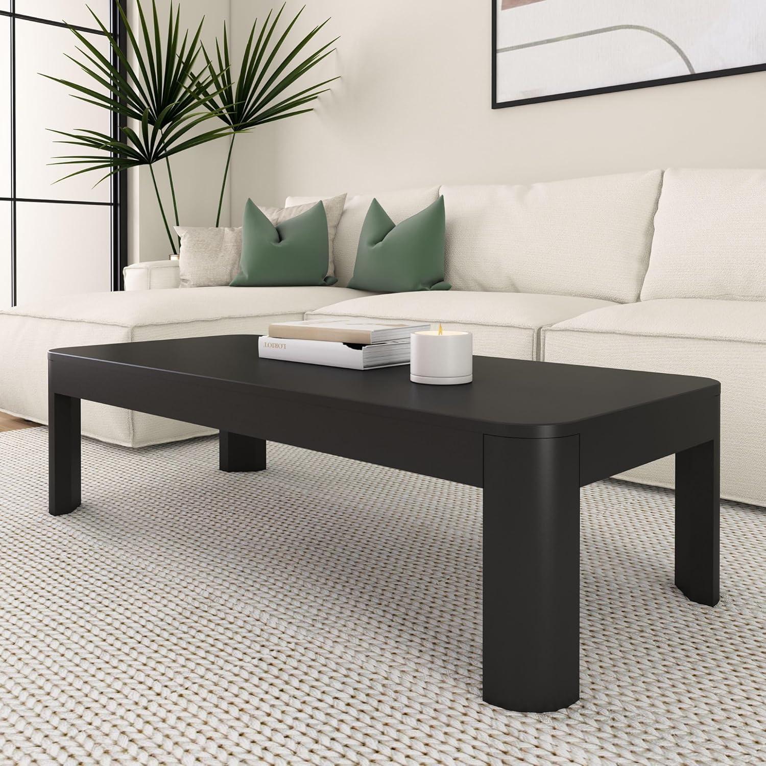 image:imagePlankBeam Forma Coffee Table 54 Inch Modern Coffee Table with Shelf Contemporary Center Table with Storage Space Rectangle Tea Table with Storage WalnutBlack