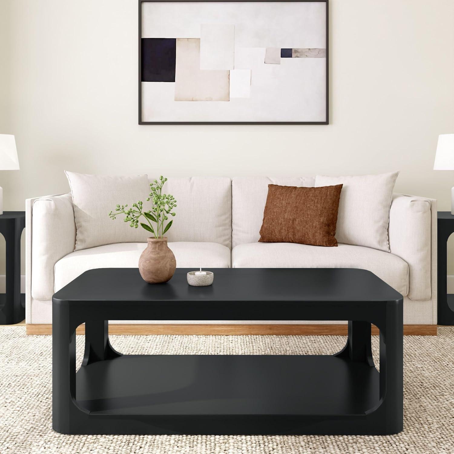 image:imagePlankBeam Forma Coffee Table 54 Inch Modern Coffee Table with Shelf Contemporary Center Table with Storage Space Rectangle Tea Table with Storage WalnutBlack