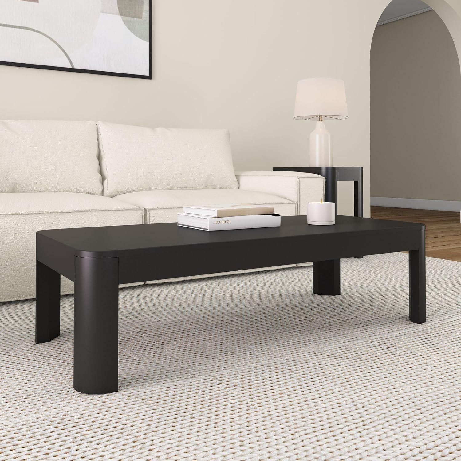 image:imagePlankBeam Forma Coffee Table 54 Inch Modern Coffee Table with Shelf Contemporary Center Table with Storage Space Rectangle Tea Table with Storage WalnutBlack