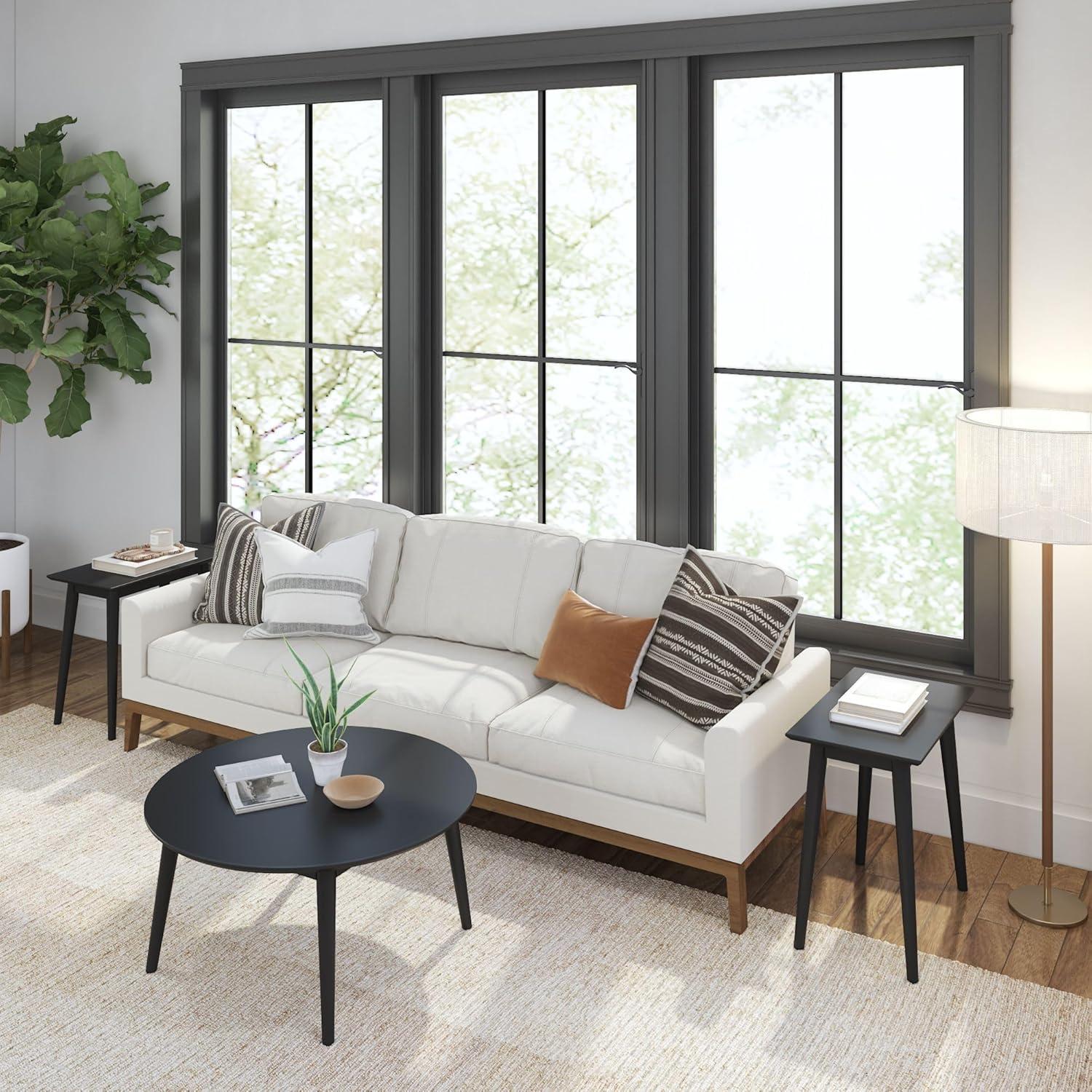 image:imagePlankBeam Mid Century Modern Coffee Table 36 Inch Wood Coffee Tables for Living Room Round Center Table Cocktail Table for Small Spaces BlackBlack