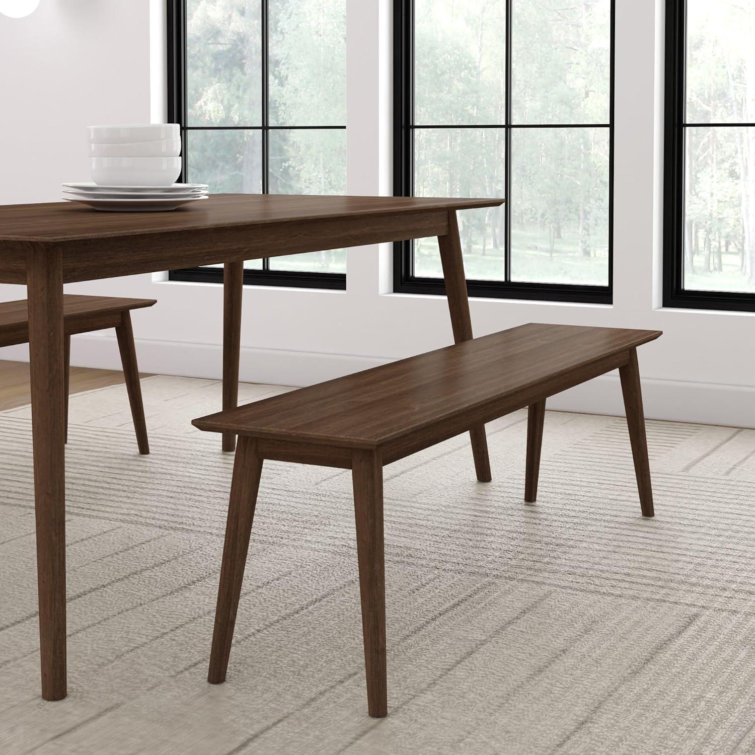 image:imagePlankBeam Mid Century Modern Dining Bench Black 59 Inch 2000314000170Walnut