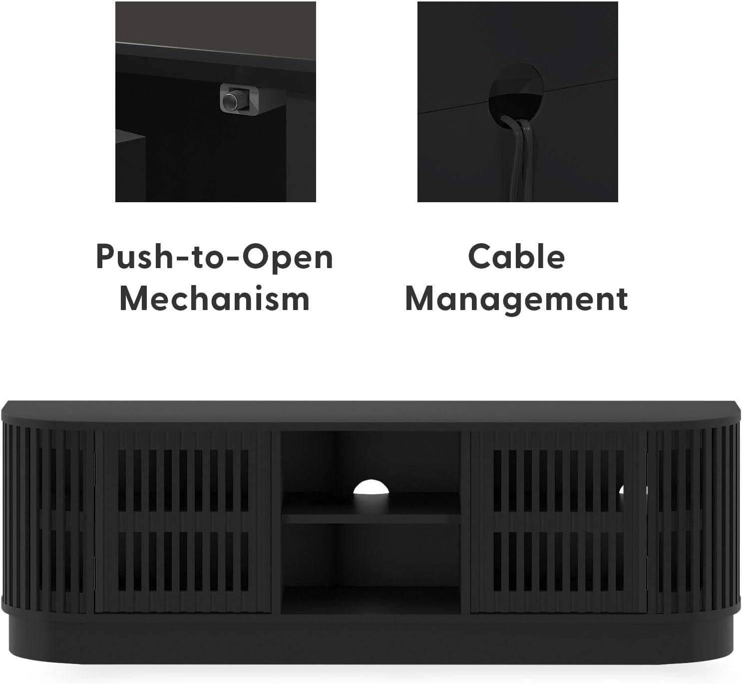 image:imagePlankBeam MidCentury Modern Wood TV Stand Solid Wood Entertainment Console with Storage 59 L x 16 W x 19 H BlackBlack