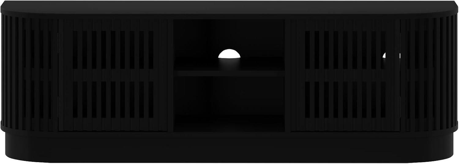 image:imagePlankBeam MidCentury Modern Wood TV Stand Solid Wood Entertainment Console with Storage 59 L x 16 W x 19 H BlackBlack