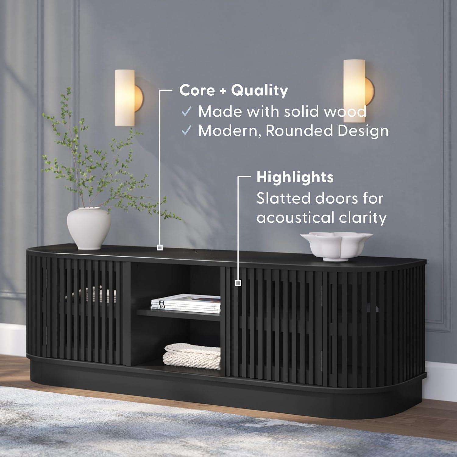 image:imagePlankBeam MidCentury Modern Wood TV Stand Solid Wood Entertainment Console with Storage 59 L x 16 W x 19 H BlackBlack