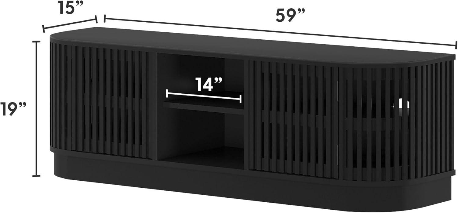 image:imagePlankBeam MidCentury Modern Wood TV Stand Solid Wood Entertainment Console with Storage 59 L x 16 W x 19 H BlackBlack