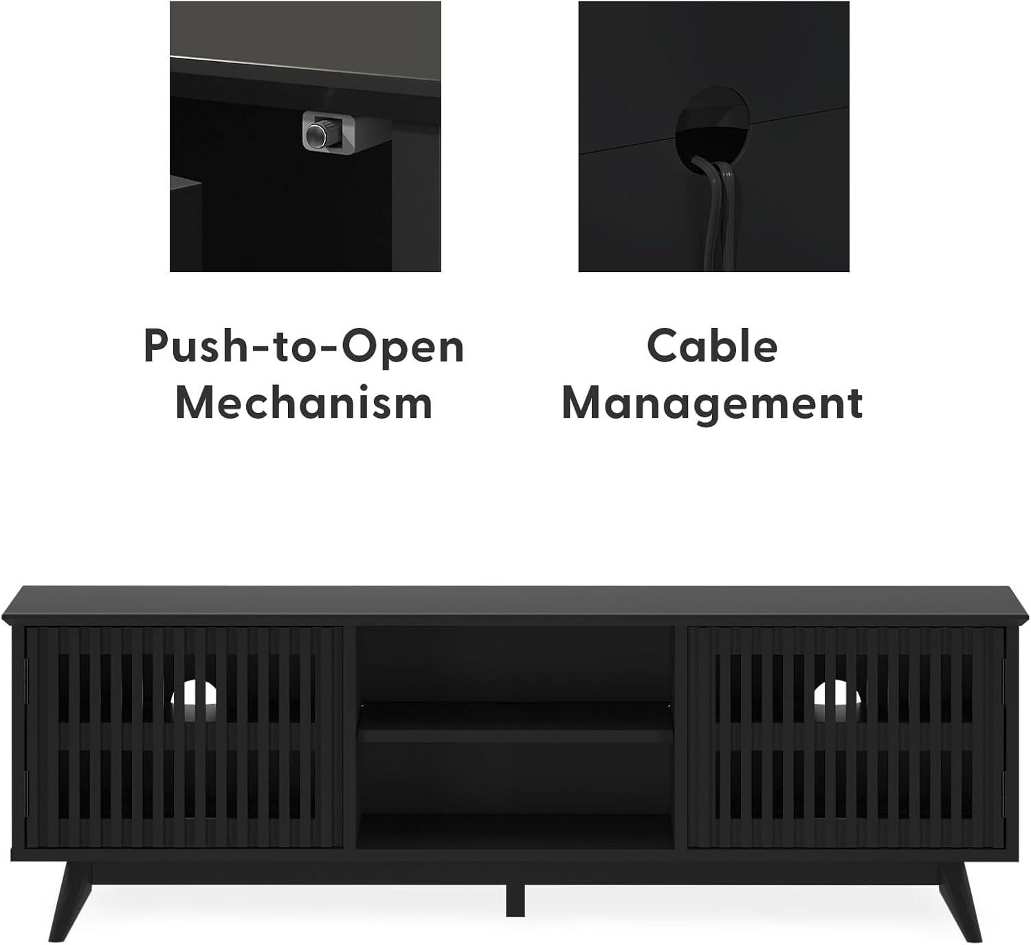 image:imagePlankBeam MidCentury Modern Wood TV Stand Solid Wood Entertainment Console with Storage 59 L x 16 W x 19 H BlackBlack