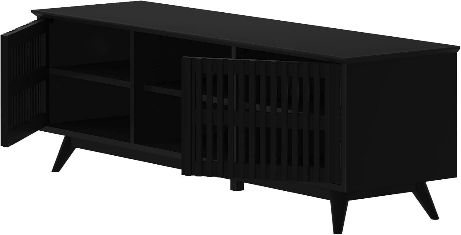 image:imagePlankBeam MidCentury Modern Wood TV Stand Solid Wood Entertainment Console with Storage 59 L x 16 W x 19 H BlackBlack
