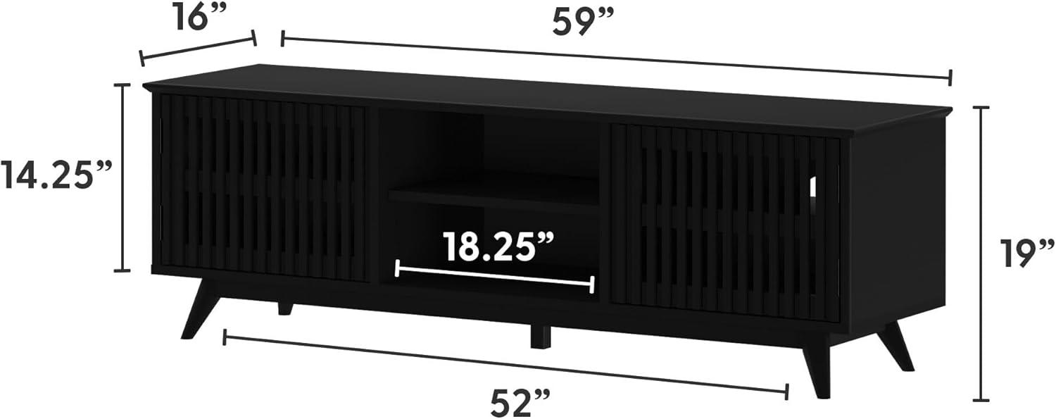 image:imagePlankBeam MidCentury Modern Wood TV Stand Solid Wood Entertainment Console with Storage 59 L x 16 W x 19 H BlackBlack