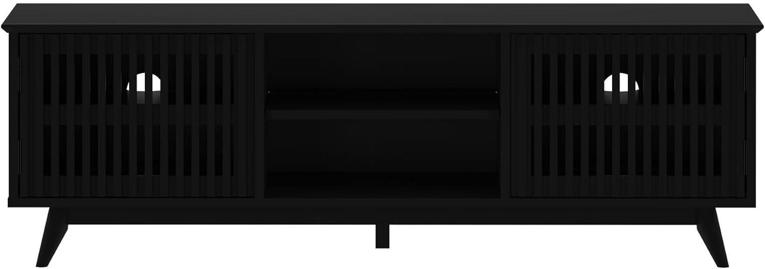 image:imagePlankBeam MidCentury Modern Wood TV Stand Solid Wood Entertainment Console with Storage 59 L x 16 W x 19 H BlackBlack