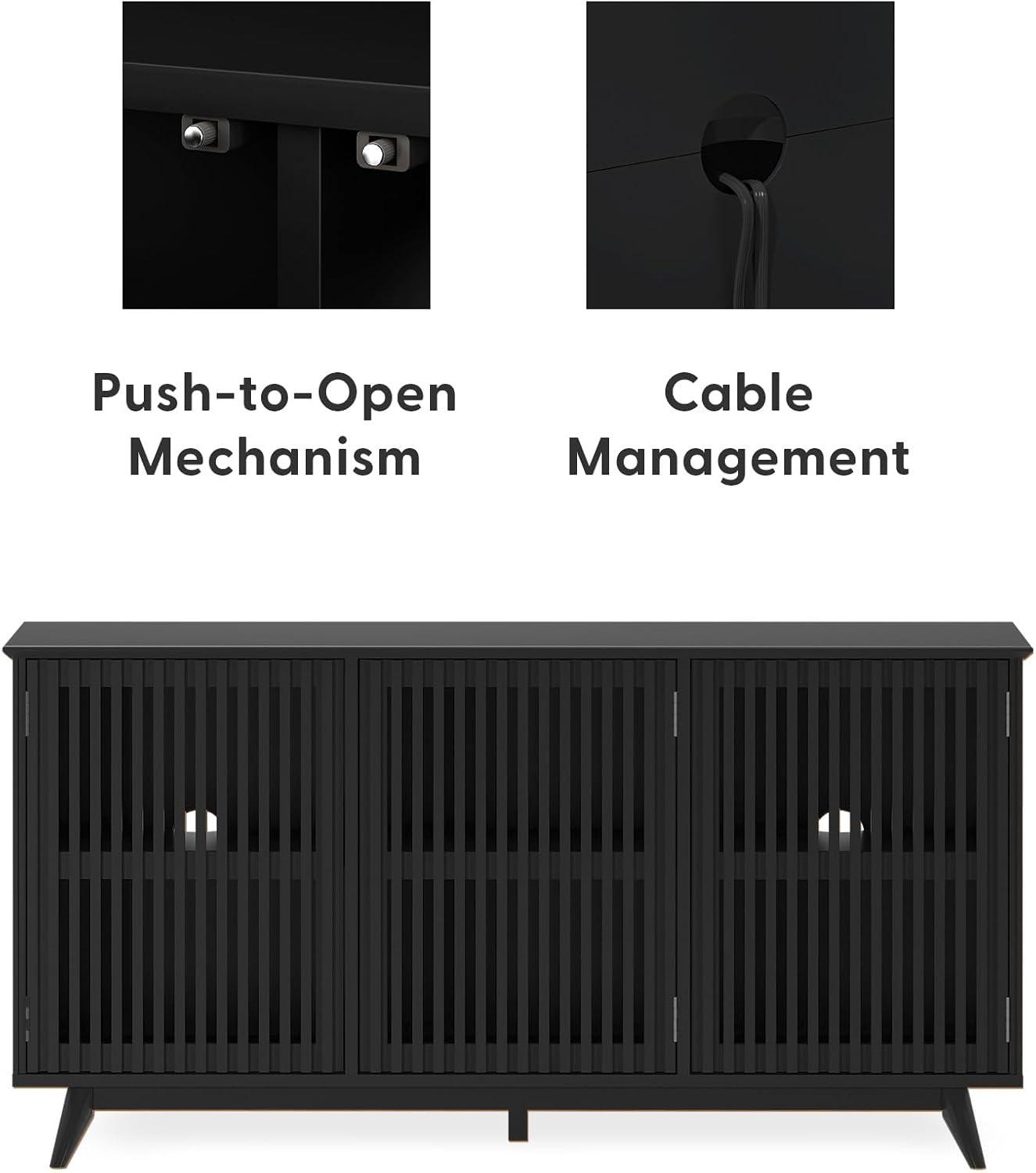 image:imagePlankBeam MidCentury Modern Wood TV Stand Solid Wood Entertainment Console with Storage 59 L x 16 W x 30 H WalnutBlack