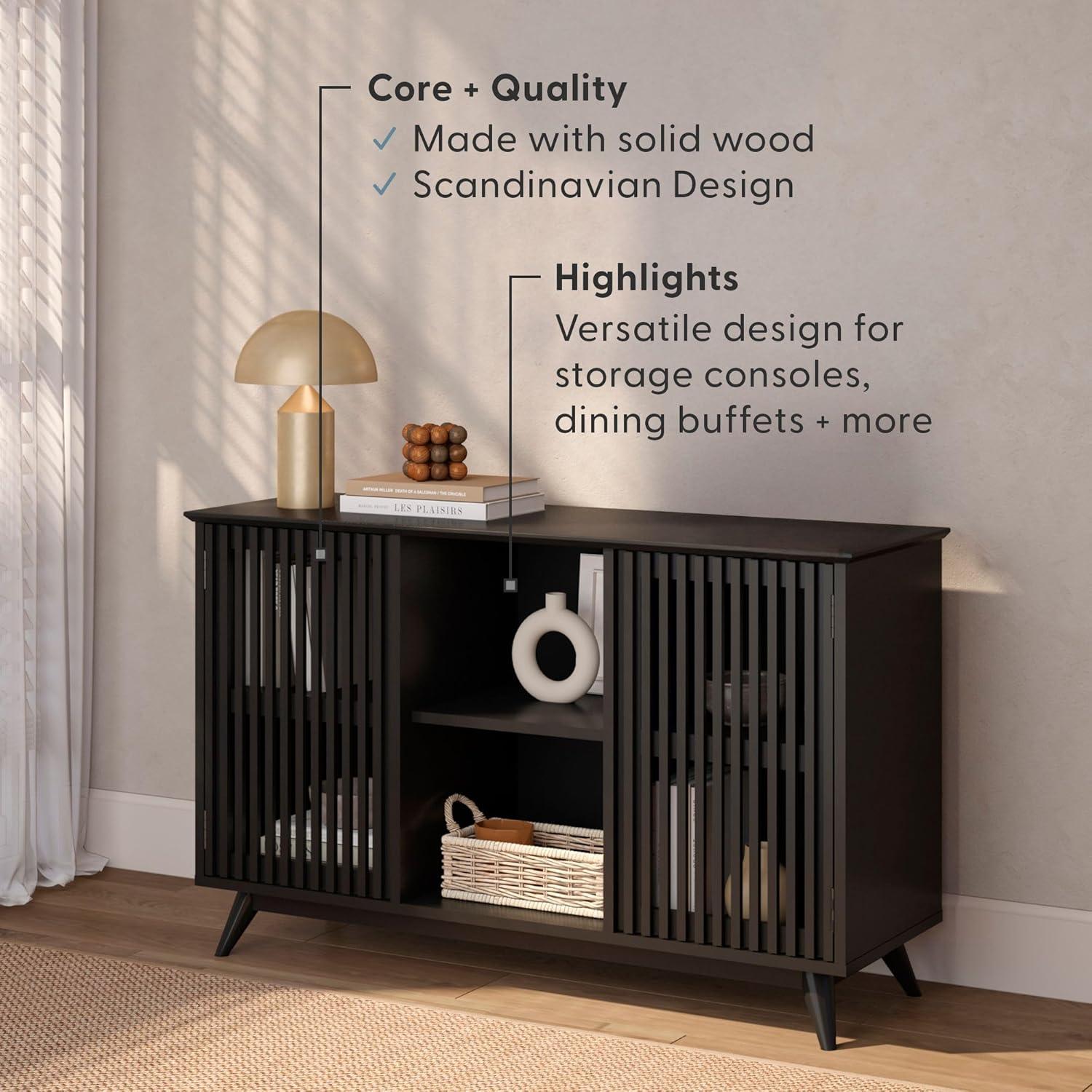 image:imagePlankBeam MidCentury Modern Wood TV Stand Solid Wood Entertainment Console with Storage 59 L x 16 W x 30 H WalnutBlack