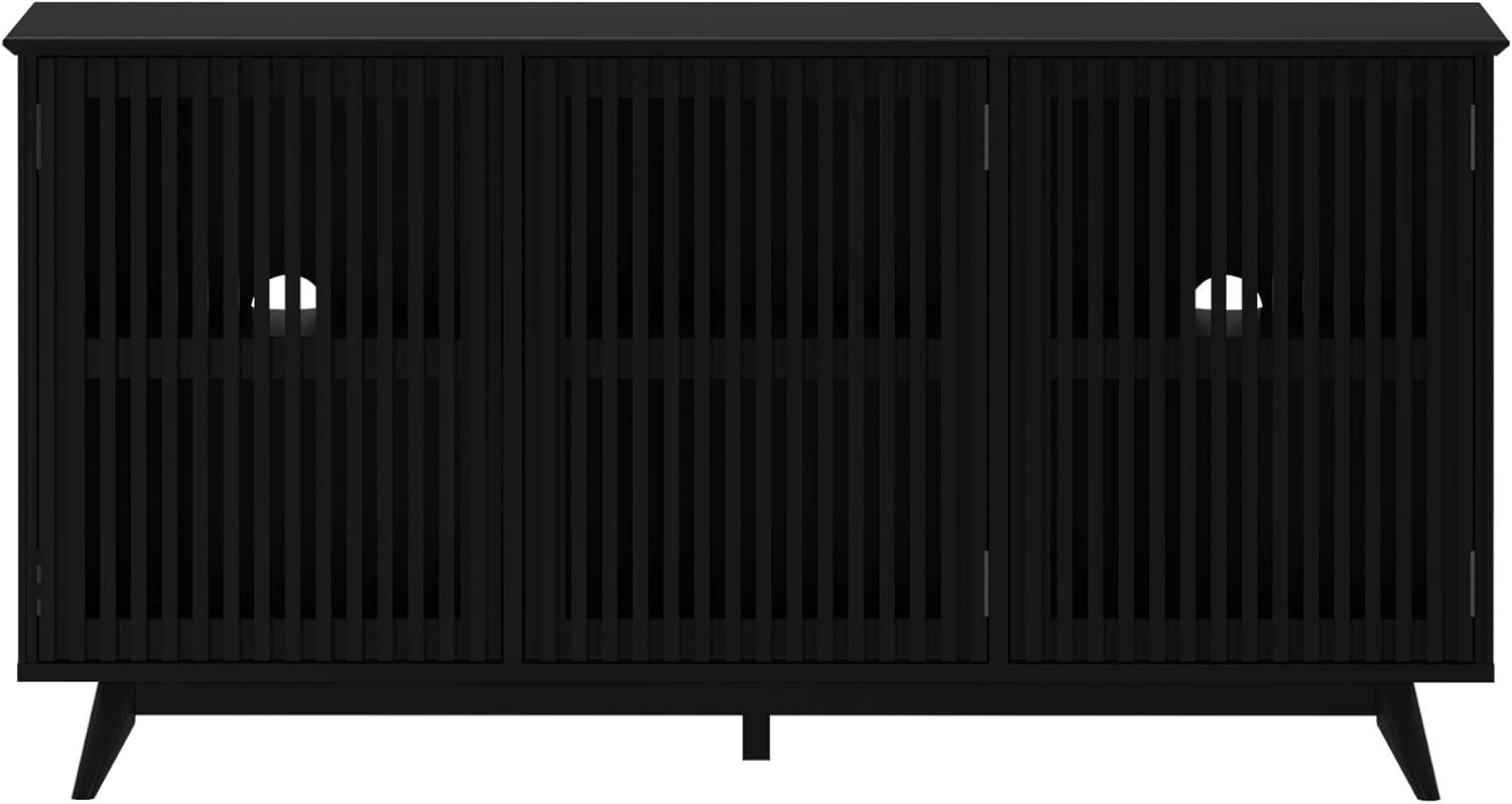 image:imagePlankBeam MidCentury Modern Wood TV Stand Solid Wood Entertainment Console with Storage 59 L x 16 W x 30 H WalnutBlack