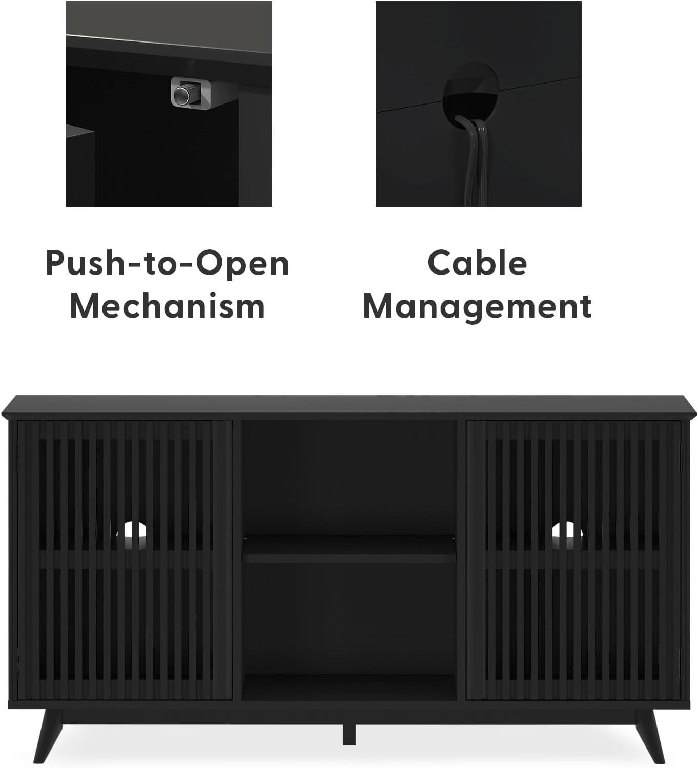image:imagePlankBeam MidCentury Modern Wood TV Stand Solid Wood Entertainment Console with Storage 59 L x 16 W x 30 H WalnutBlack