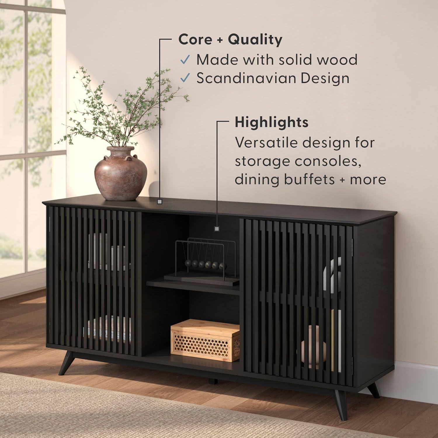 image:imagePlankBeam MidCentury Modern Wood TV Stand Solid Wood Entertainment Console with Storage 59 L x 16 W x 30 H WalnutBlack