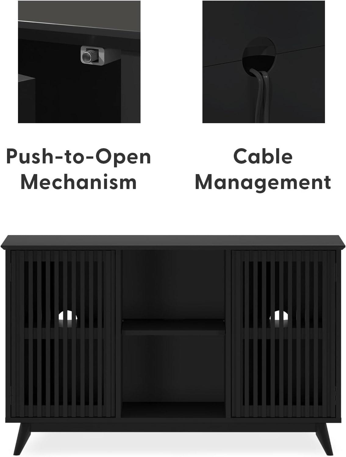 image:imagePlankBeam MidCentury Modern Wood TV Stand Solid Wood Entertainment Console with Storage 59 L x 16 W x 30 H WalnutBlack