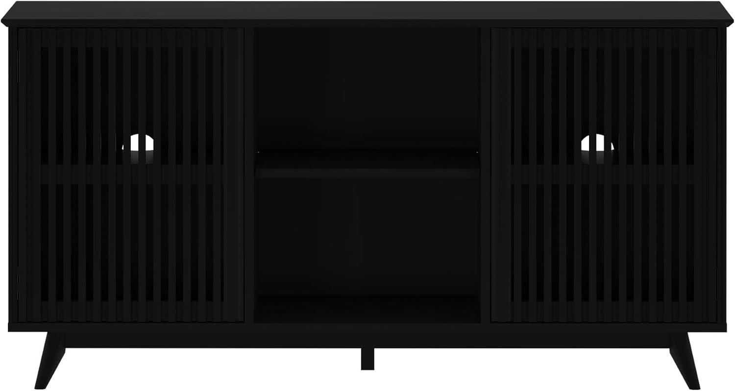 image:imagePlankBeam MidCentury Modern Wood TV Stand Solid Wood Entertainment Console with Storage 59 L x 16 W x 30 H WalnutBlack