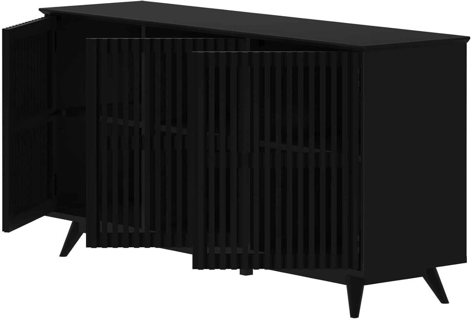 image:imagePlankBeam MidCentury Modern Wood TV Stand Solid Wood Entertainment Console with Storage 59 L x 16 W x 30 H WalnutBlack