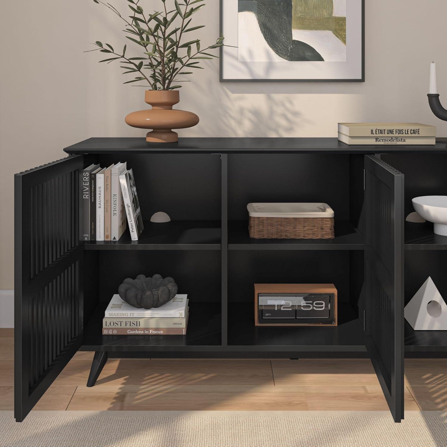 image:imagePlankBeam MidCentury Modern Wood TV Stand Solid Wood Entertainment Console with Storage 59 L x 16 W x 30 H WalnutBlack