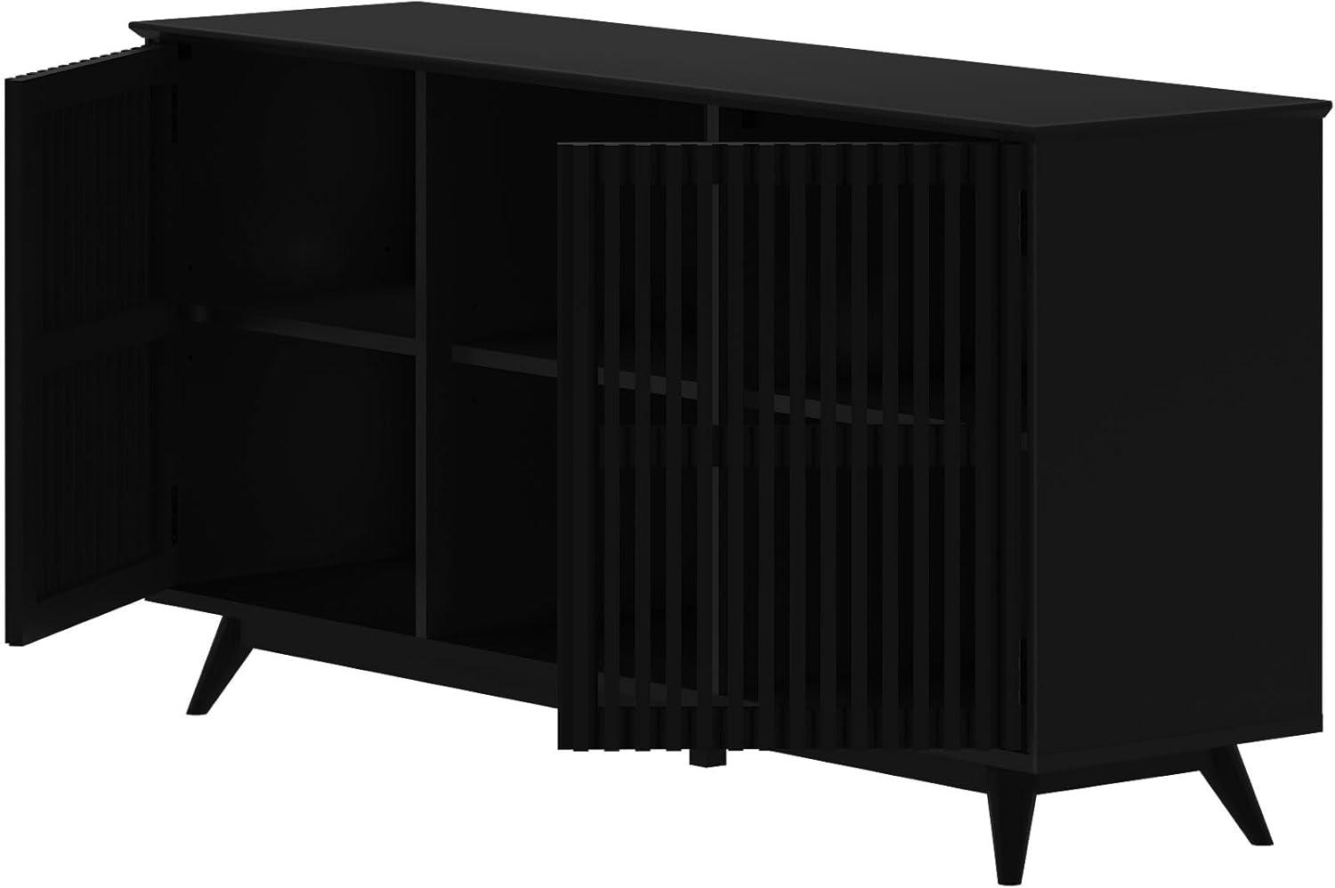 image:imagePlankBeam MidCentury Modern Wood TV Stand Solid Wood Entertainment Console with Storage 59 L x 16 W x 30 H WalnutBlack