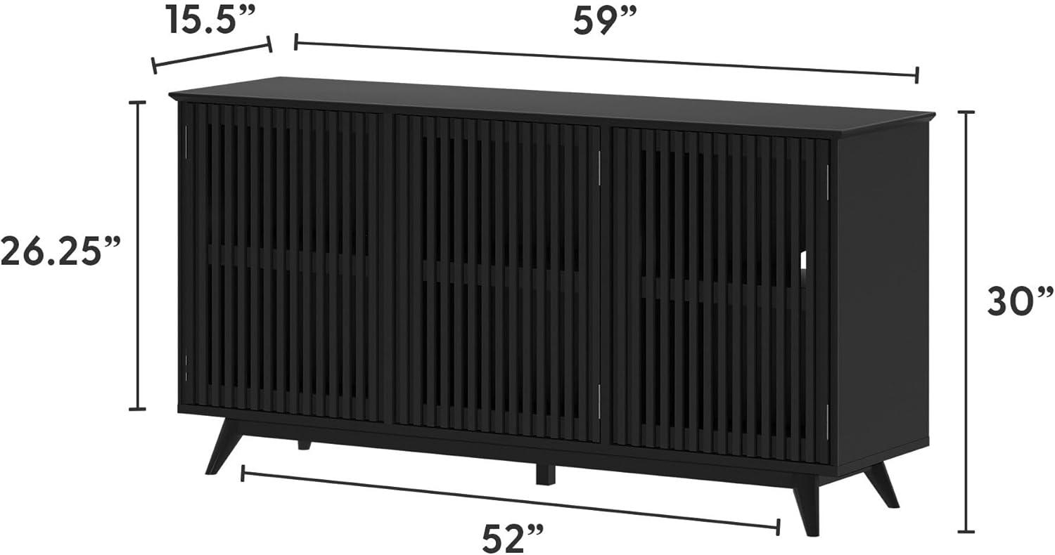 image:imagePlankBeam MidCentury Modern Wood TV Stand Solid Wood Entertainment Console with Storage 59 L x 16 W x 30 H WalnutBlack