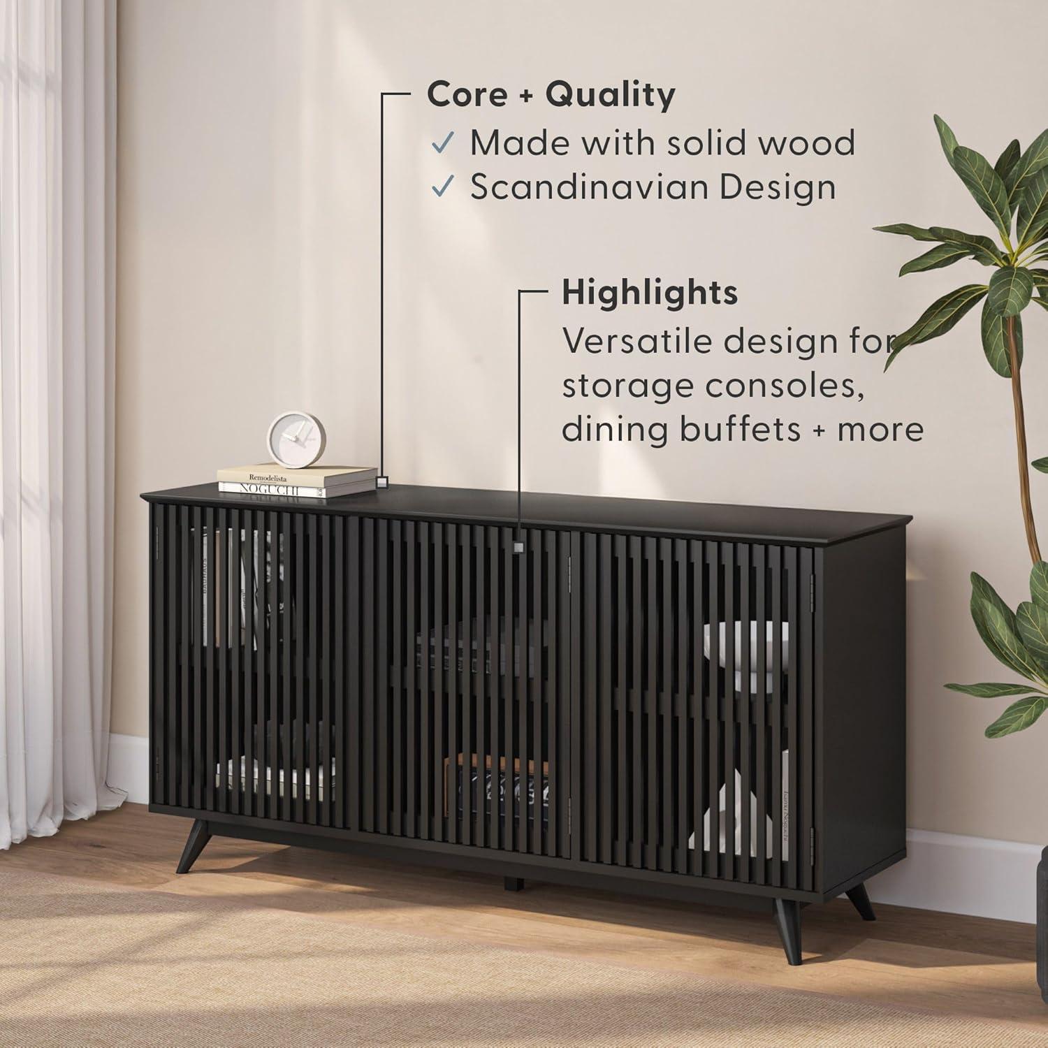 image:imagePlankBeam MidCentury Modern Wood TV Stand Solid Wood Entertainment Console with Storage 59 L x 16 W x 30 H WalnutBlack