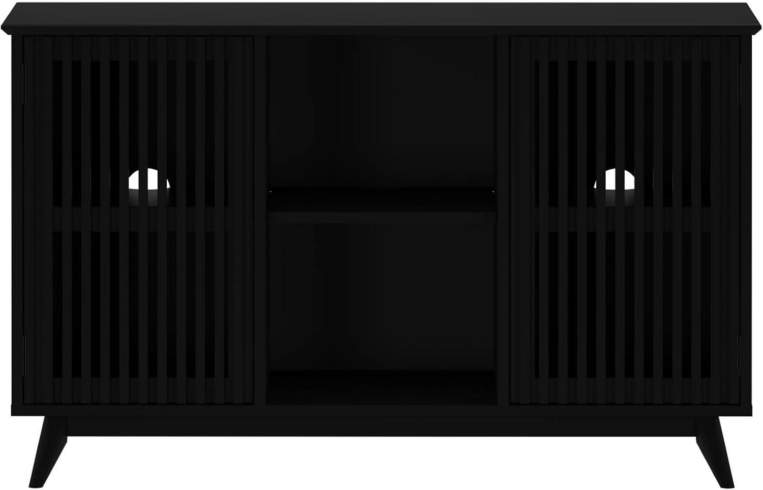 image:imagePlankBeam MidCentury Modern Wood TV Stand Solid Wood Entertainment Console with Storage 59 L x 16 W x 30 H WalnutBlack