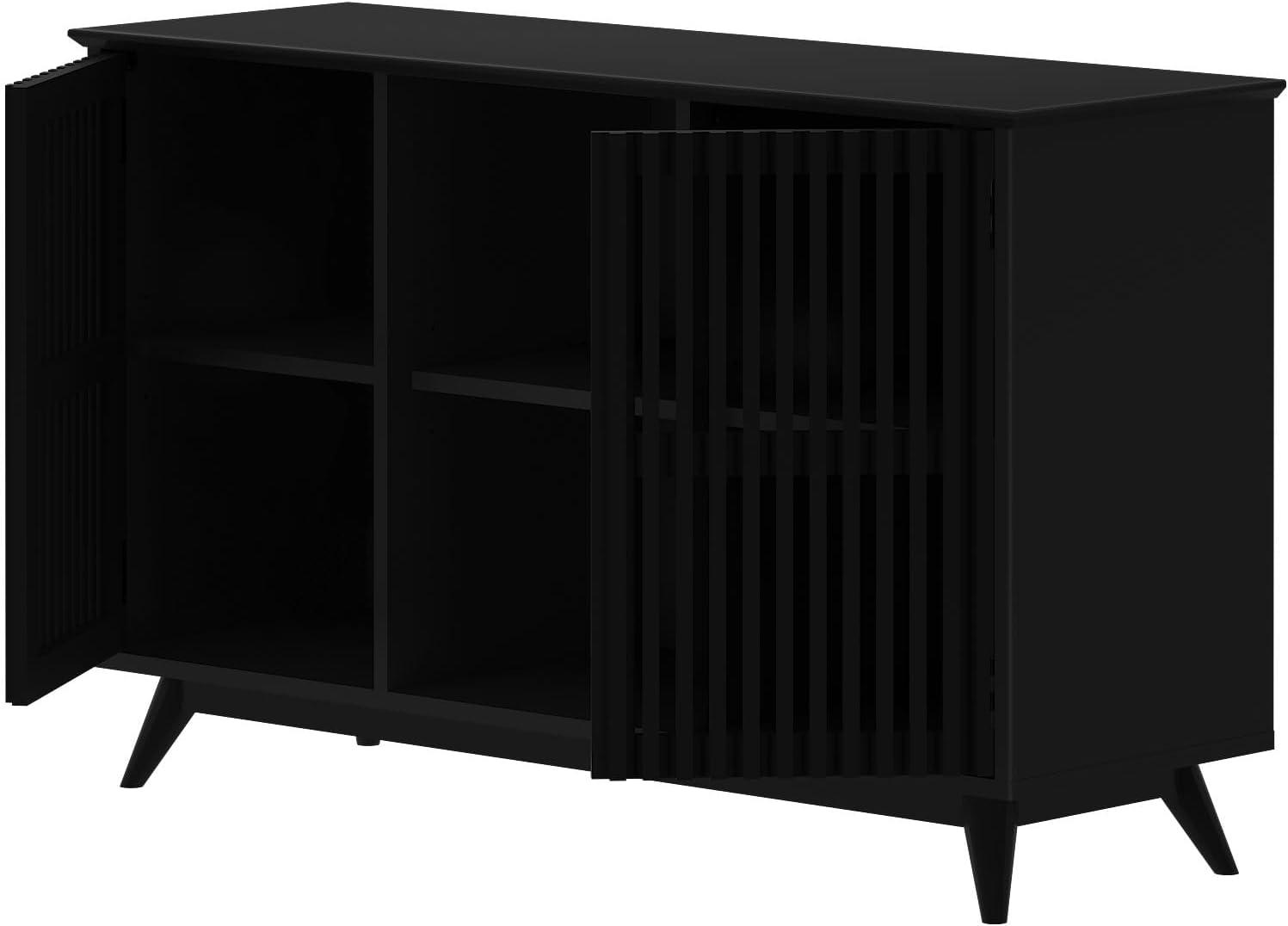 image:imagePlankBeam MidCentury Modern Wood TV Stand Solid Wood Entertainment Console with Storage 59 L x 16 W x 30 H WalnutBlack