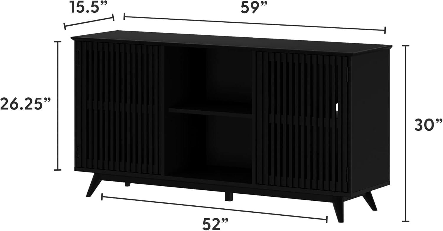 image:imagePlankBeam MidCentury Modern Wood TV Stand Solid Wood Entertainment Console with Storage 59 L x 16 W x 30 H WalnutBlack