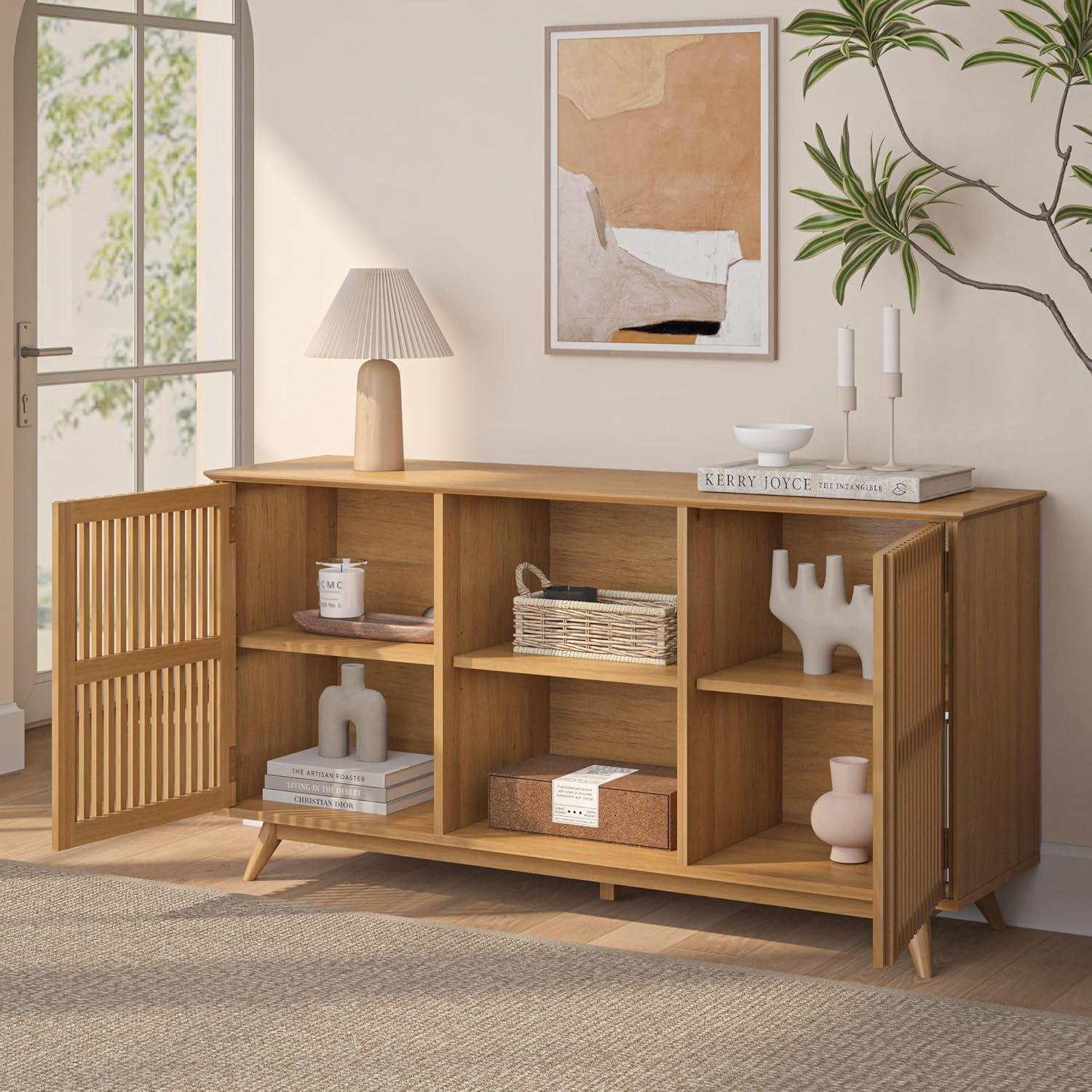 image:imagePlankBeam MidCentury Modern Wood TV Stand Solid Wood Entertainment Console with Storage 59 L x 16 W x 30 H WalnutPecan