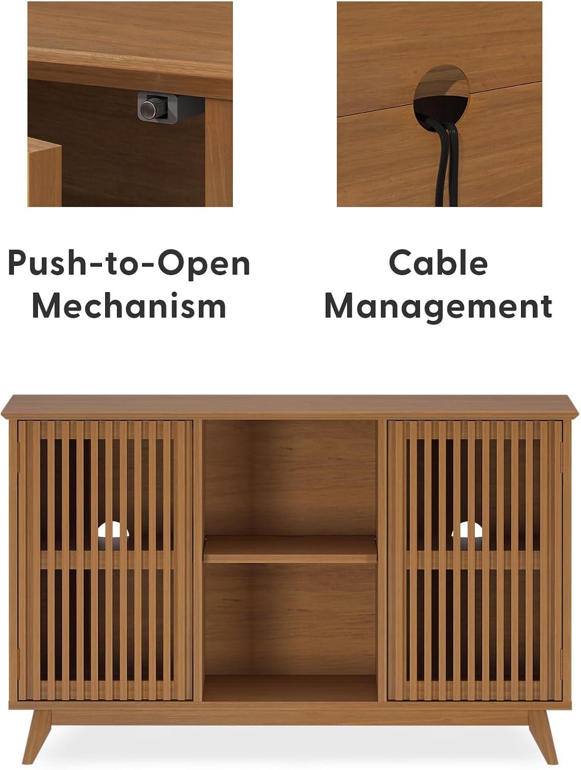 image:imagePlankBeam MidCentury Modern Wood TV Stand Solid Wood Entertainment Console with Storage 59 L x 16 W x 30 H WalnutPecan