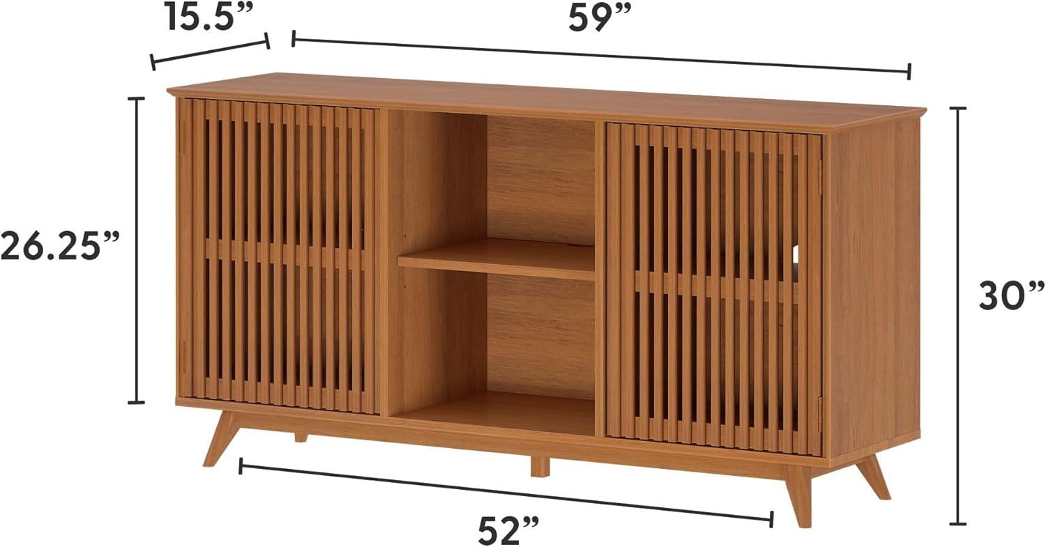 image:imagePlankBeam MidCentury Modern Wood TV Stand Solid Wood Entertainment Console with Storage 59 L x 16 W x 30 H WalnutPecan