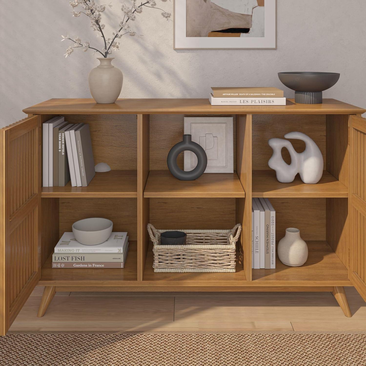 image:imagePlankBeam MidCentury Modern Wood TV Stand Solid Wood Entertainment Console with Storage 59 L x 16 W x 30 H WalnutPecan