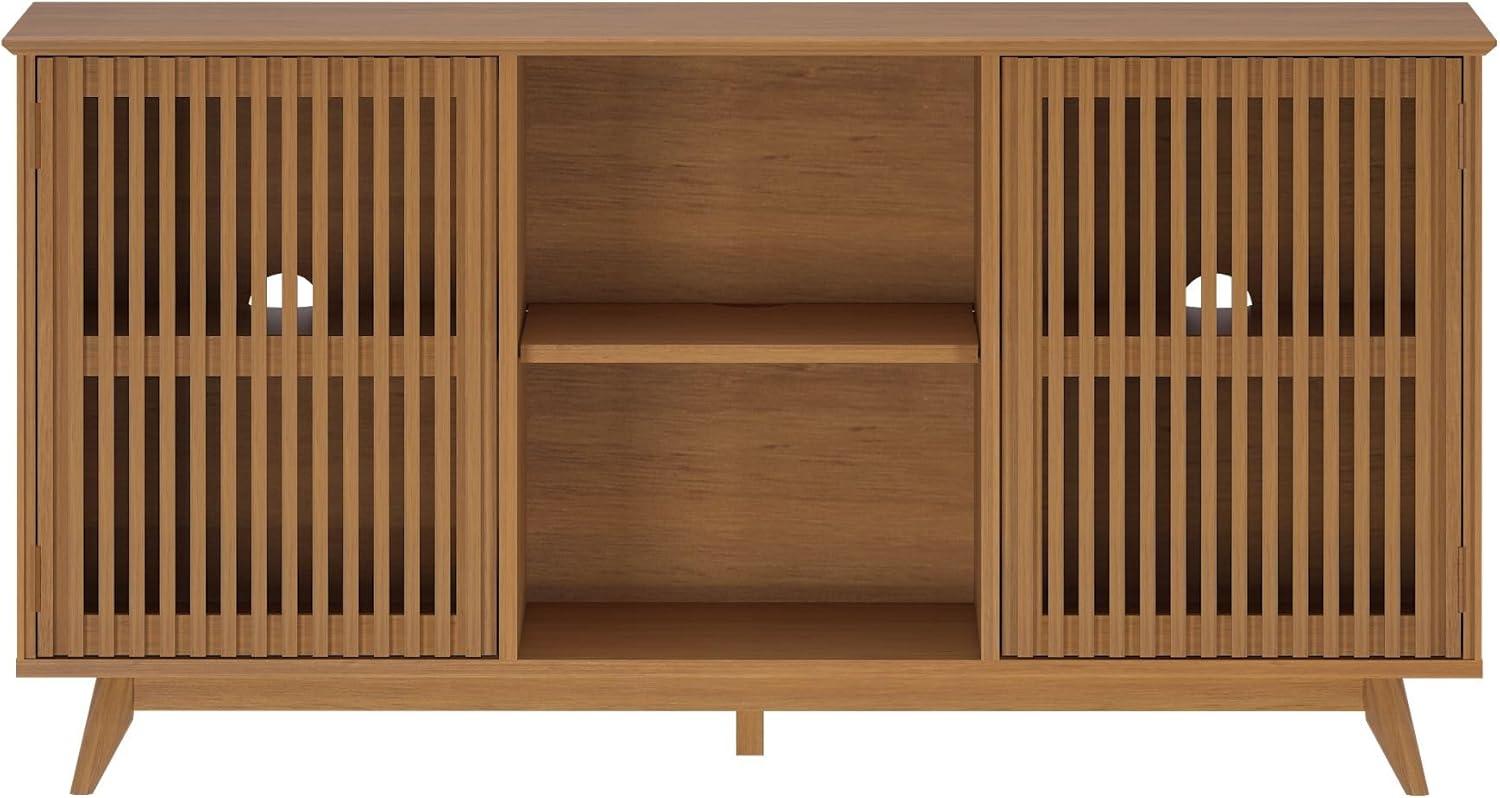 image:imagePlankBeam MidCentury Modern Wood TV Stand Solid Wood Entertainment Console with Storage 59 L x 16 W x 30 H WalnutPecan