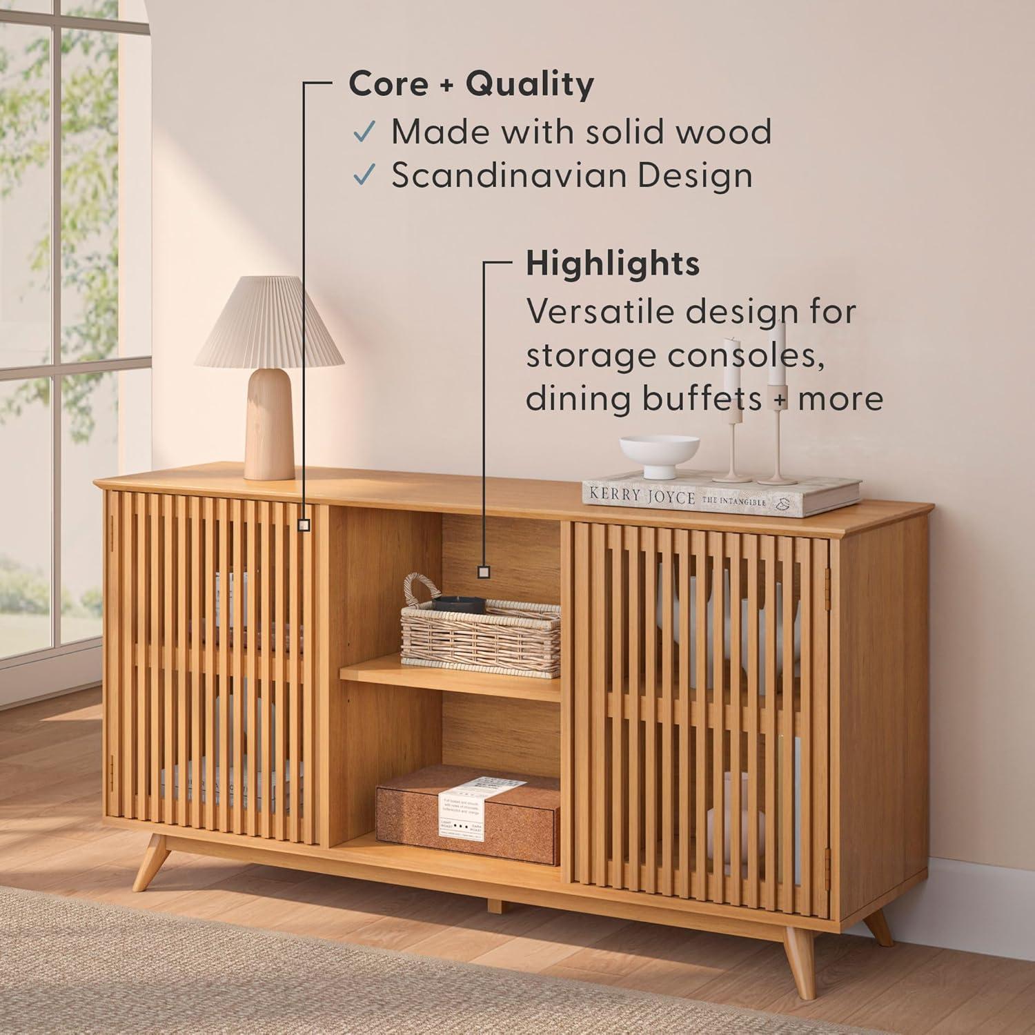 image:imagePlankBeam MidCentury Modern Wood TV Stand Solid Wood Entertainment Console with Storage 59 L x 16 W x 30 H WalnutPecan