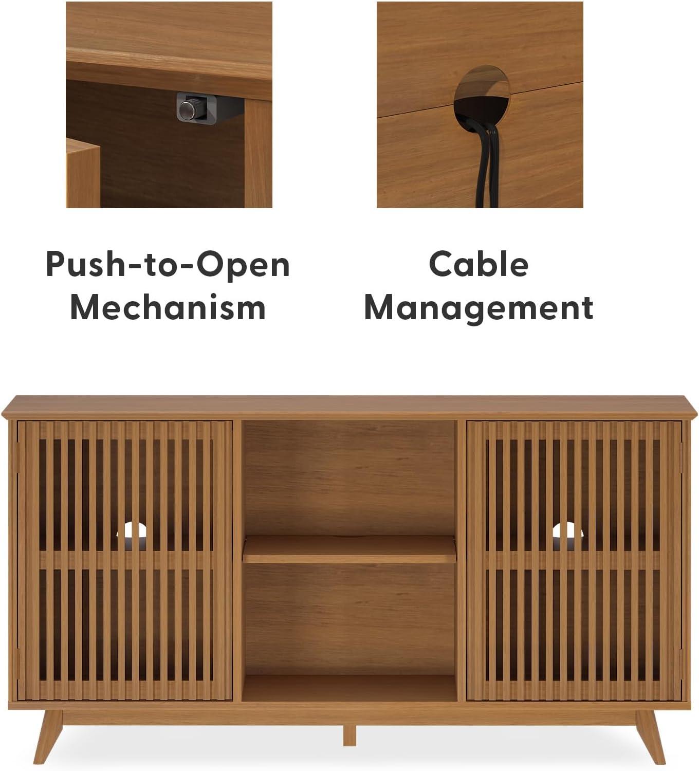 image:imagePlankBeam MidCentury Modern Wood TV Stand Solid Wood Entertainment Console with Storage 59 L x 16 W x 30 H WalnutPecan