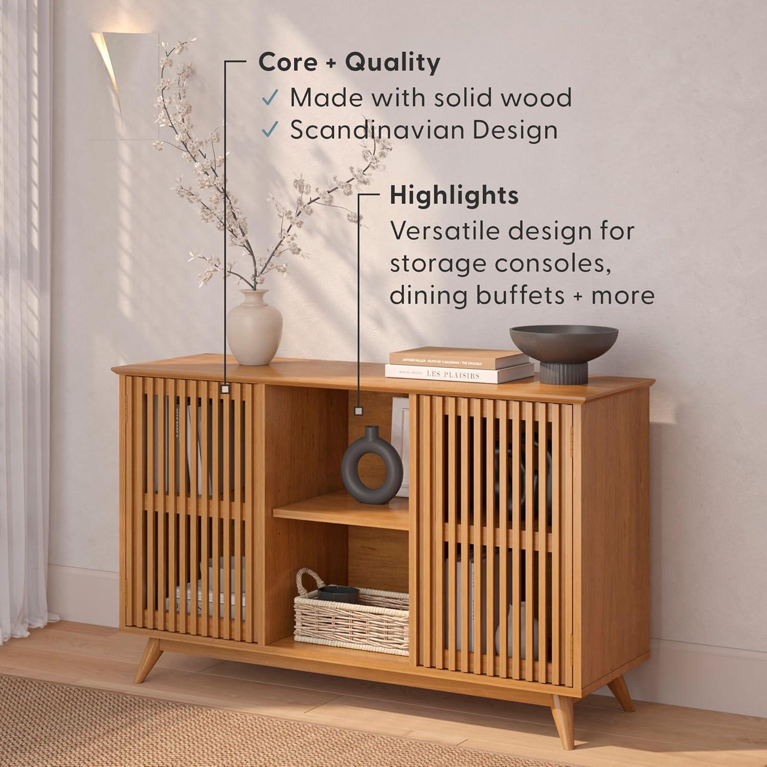 image:imagePlankBeam MidCentury Modern Wood TV Stand Solid Wood Entertainment Console with Storage 59 L x 16 W x 30 H WalnutPecan
