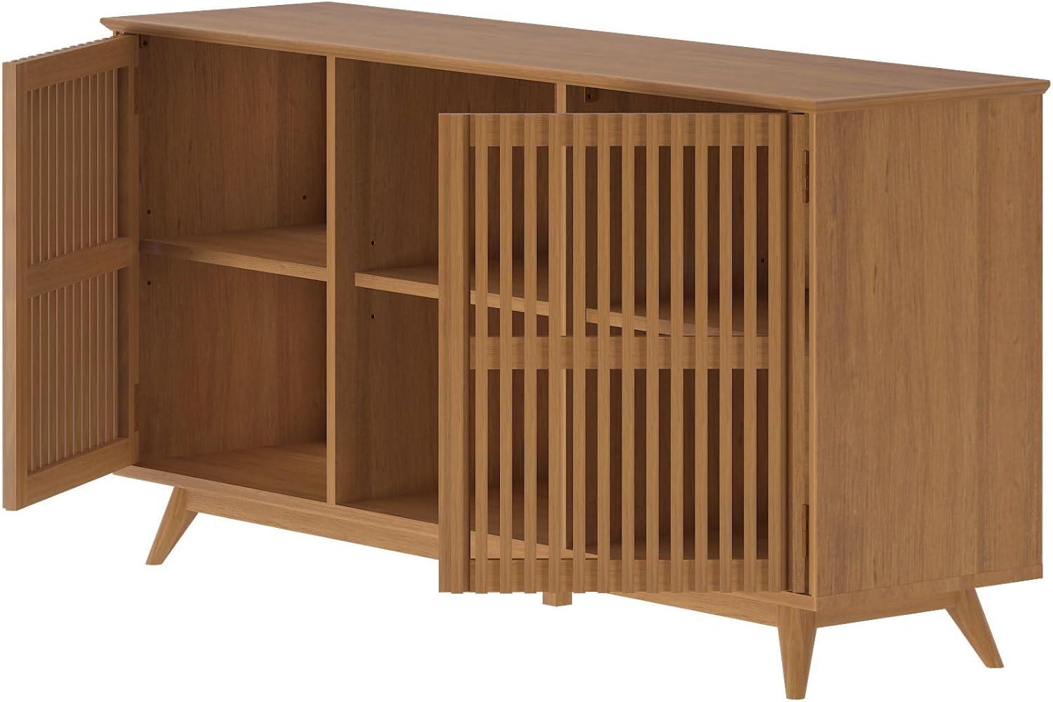 image:imagePlankBeam MidCentury Modern Wood TV Stand Solid Wood Entertainment Console with Storage 59 L x 16 W x 30 H WalnutPecan