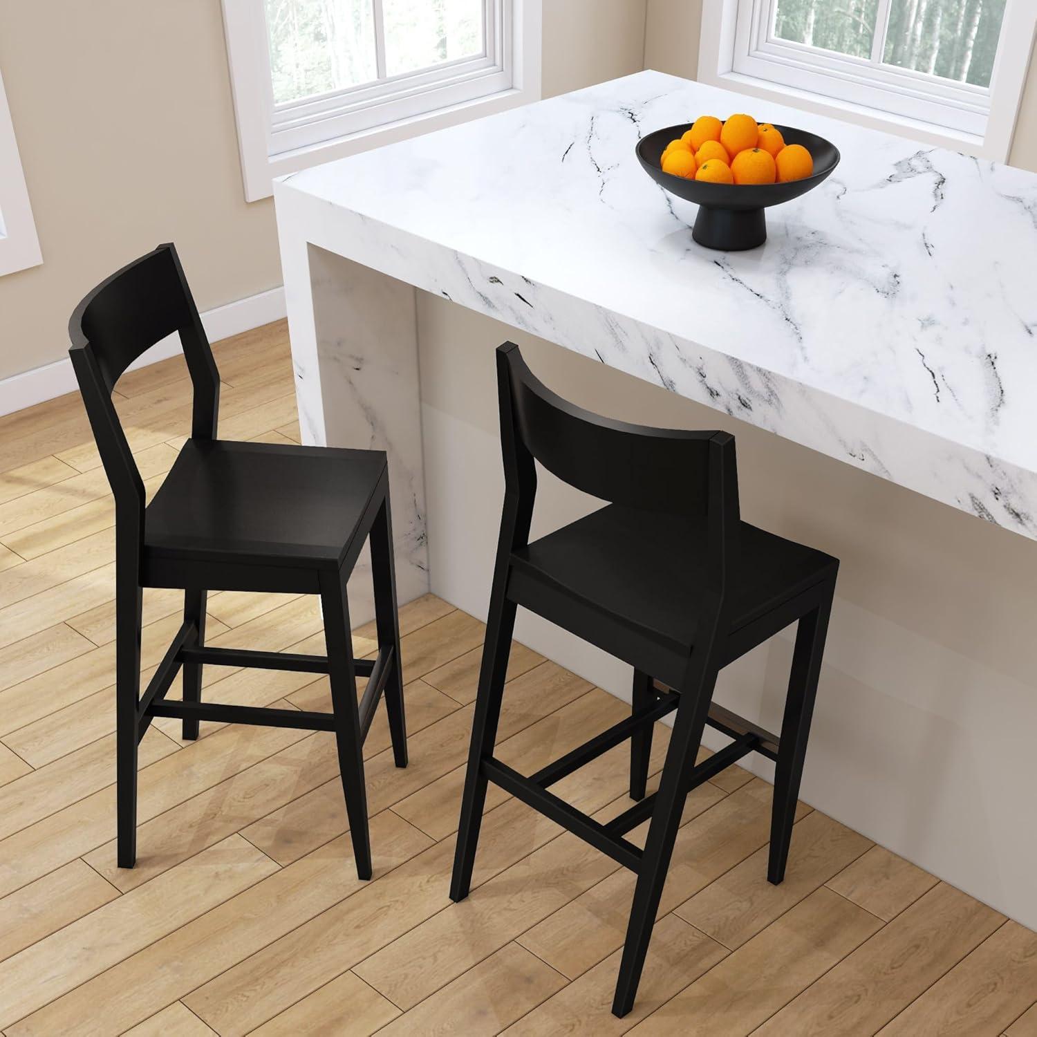image:imagePlankBeam Modern Bar Height Chair 44 Inch Solid Wood Dining Chair for Home Bar Kitchen Contemporary Seating for Dining Room Black