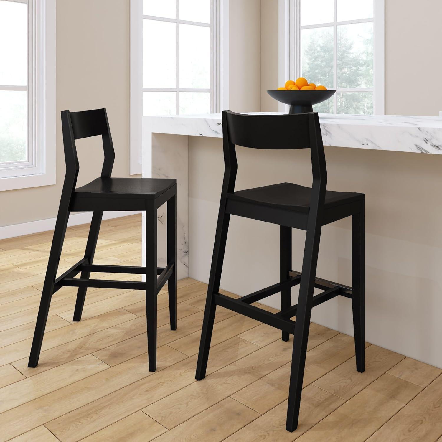 image:imagePlankBeam Modern Bar Height Chair 44 Inch Solid Wood Dining Chair for Home Bar Kitchen Contemporary Seating for Dining Room Black