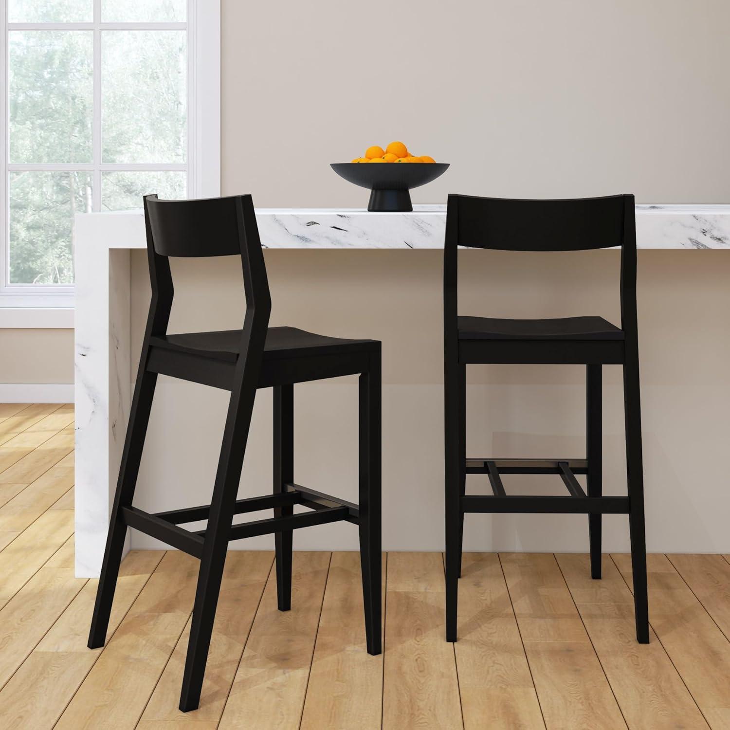 image:imagePlankBeam Modern Bar Height Chair 44 Inch Solid Wood Dining Chair for Home Bar Kitchen Contemporary Seating for Dining Room Black