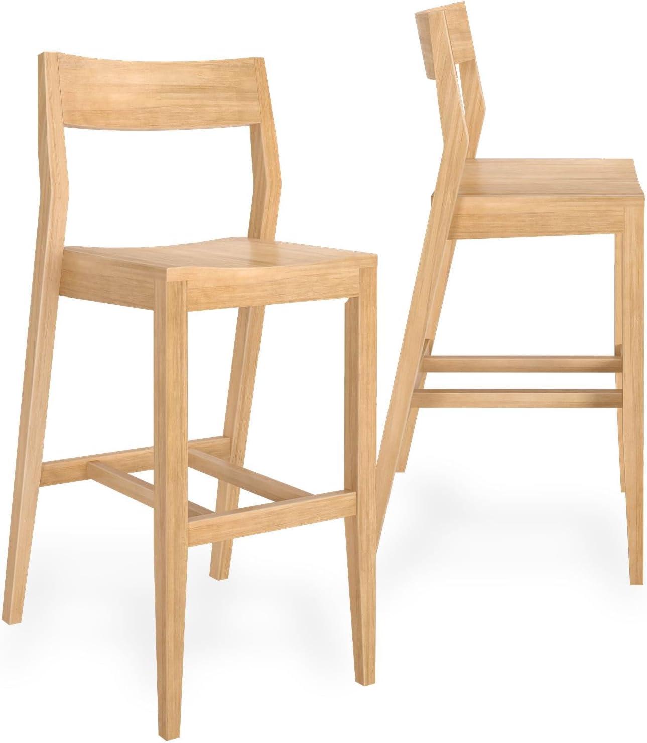 image:imagePlankBeam Modern Bar Height Chairs 44 Inch Set of 2 Solid Wood Dining Chairs for Home Bar Kitchen Contemporary Seating for Dining Room PecanBlonde